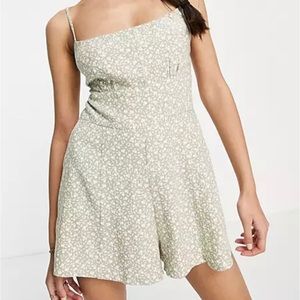 Abercrombie - Scoopneck Rouched Romper - Green Pattern - Size S